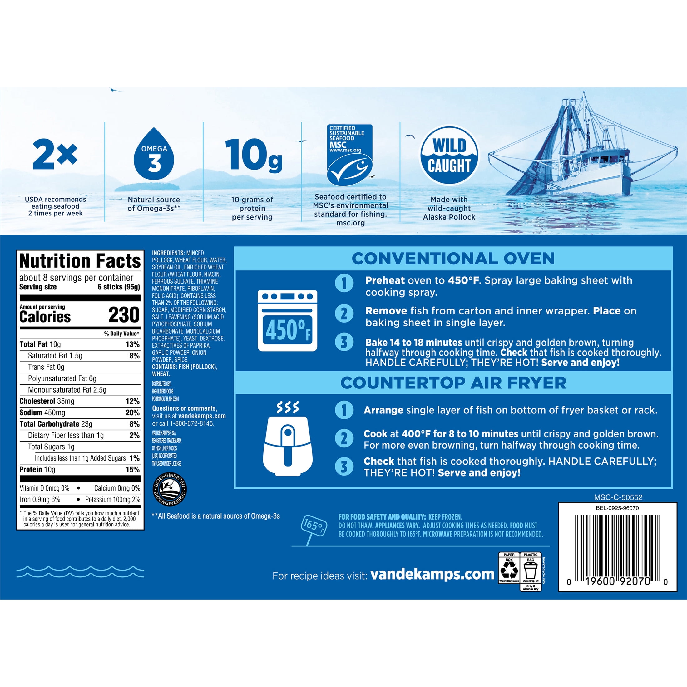 Van De Kamp's Crunchy Breaded Fish Sticks, Made With Fish, 24.6 oz. 44-Count Box (Frozen)
