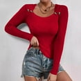 thumbnail image 2 of Ltctricy Women's Long Sleeve Shirts Fall Fashion Ribbed Scoop Neck Slim Basic Knitted Tunic Tops Going out Tee Blouses(Red,X-Large), 2 of 6