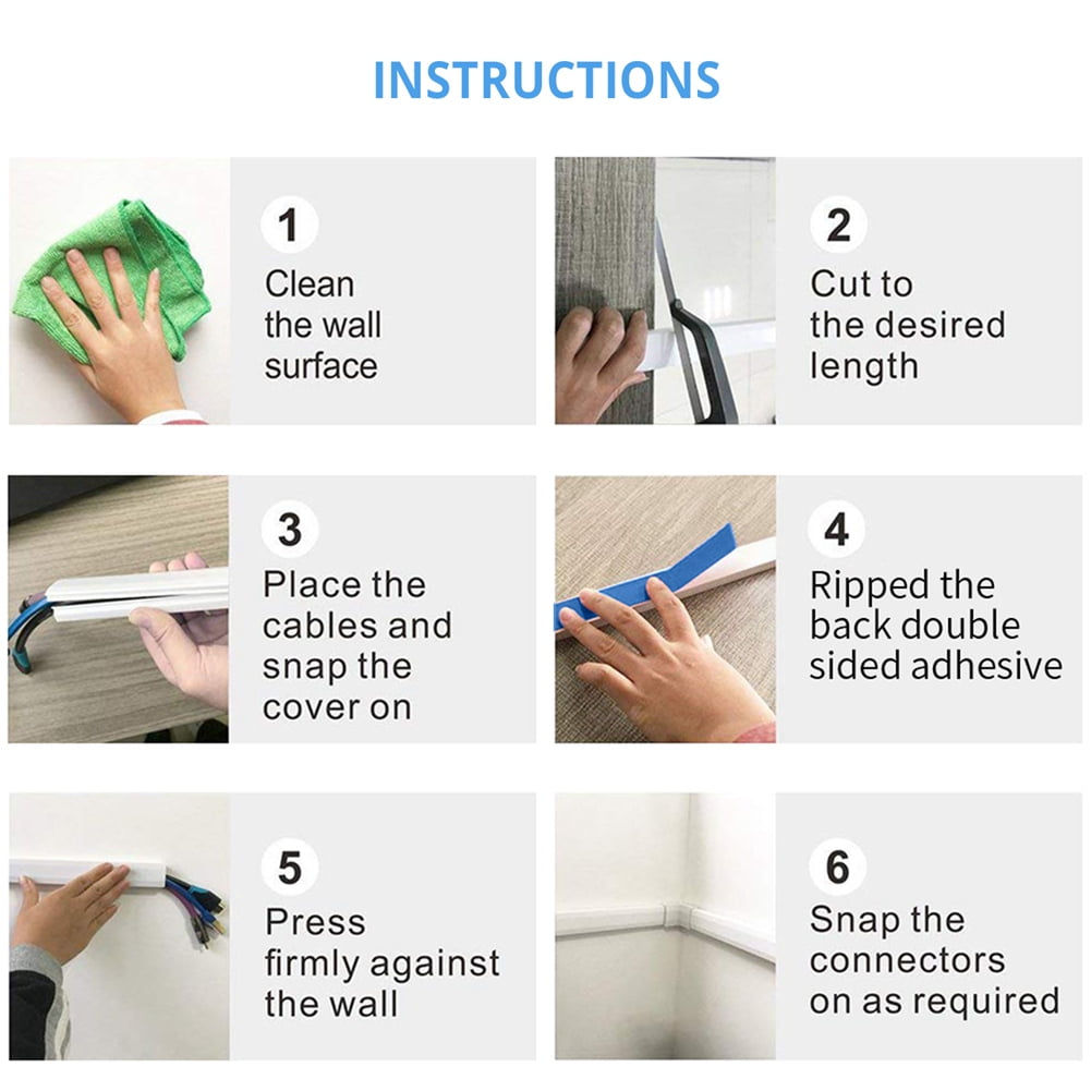 10Pcs PVC Cord Duct Raceway Wall Cable Management Electric Cache Cable Channel Wire Cover Waterproof