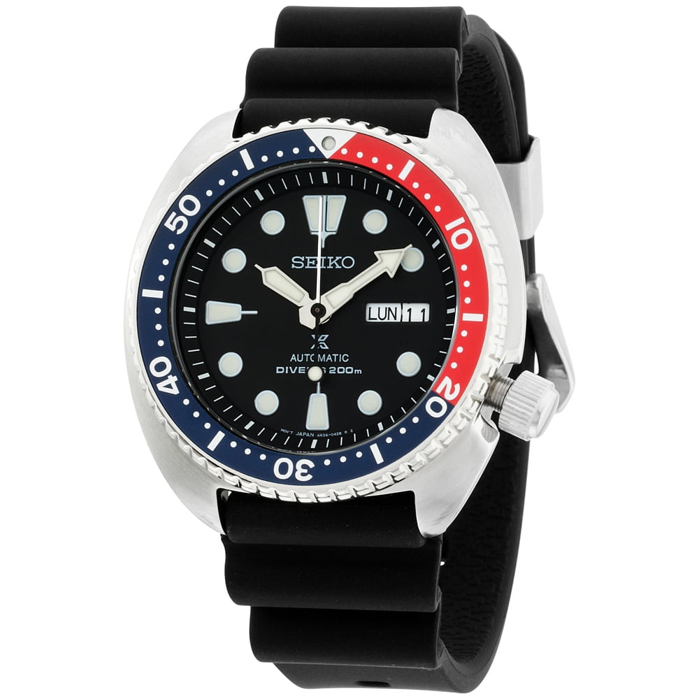 seiko men's prospex automatic diver silvertone watch with blue bezel