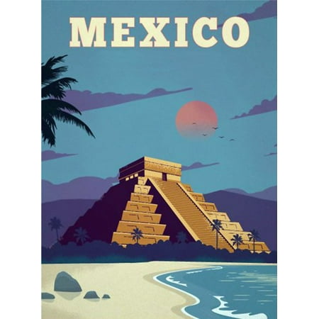 Vintage Art MEXICO Aztec Ruins STICKER (mexican old