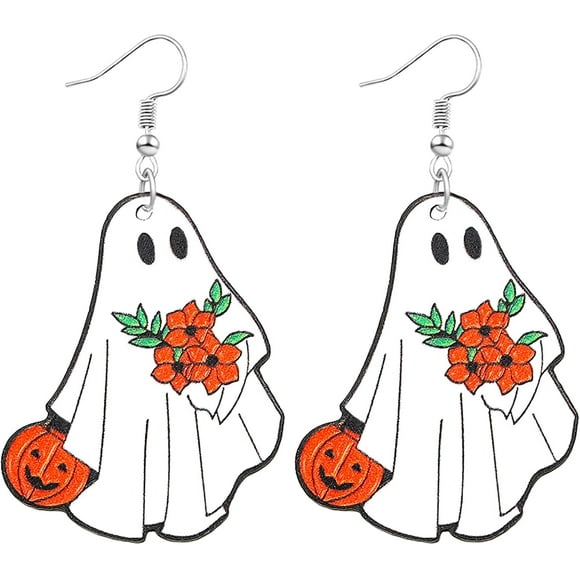 EcoNesxp BOO spooky pumpkin ghost for Halloween costume party ghost Halloween women earrings spooky pumpkin ghost BOO bat earrings for Halloween costume party ghost Halloween women earrings