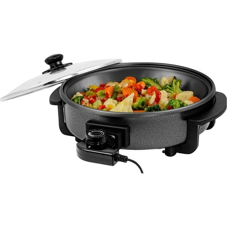 OVENTE Electric Skillet and Frying Pan, 12" Round Cooker with Nonstick Coating, Black SK11112B