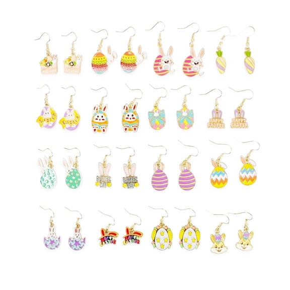 16 Pairs Easter Dangle Earrings Set for Women, Cute Bunny Egg Carrot Easter Jewelry, Stainless steel Enamel Drop Earrings for Easter Party Gifts