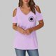 thumbnail image 4 of Algodón Fuera Del Hombro Tops para la Impresión de las Mujeres Manga Corta V-Cuello Blusa, Top de Algodón de Imitación de Moda, 4 of 5