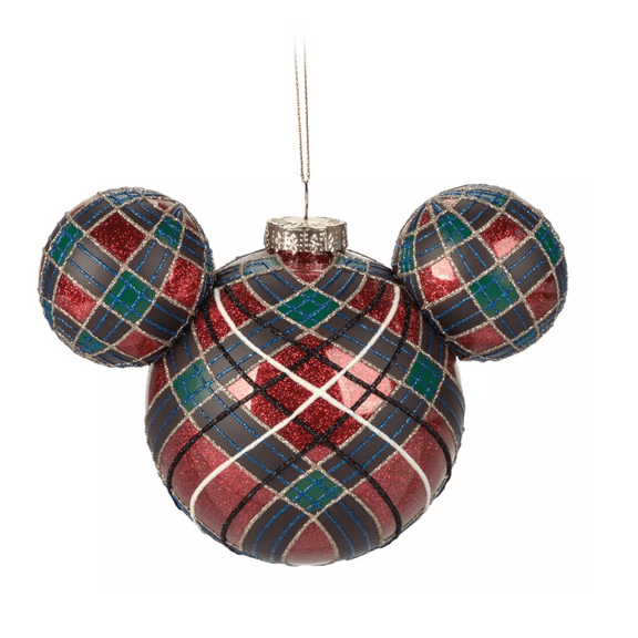 Disney Mickey Plaid Icon Glass Ball Christmas Tree Sketchbook Ornament New w Tag