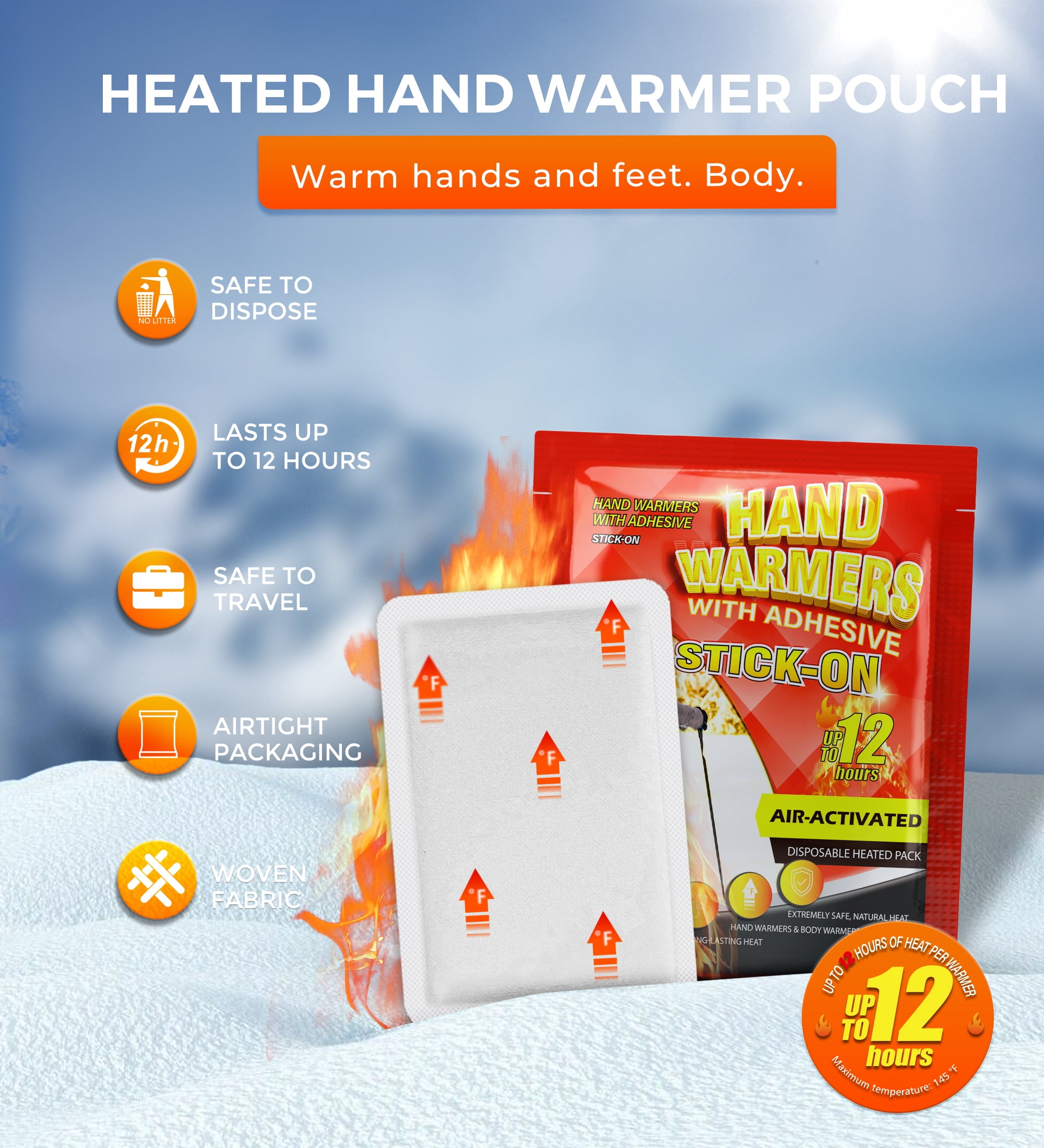 NFTIGB Body Warmer Hand Warmers with Adhesive Backing, Disposable 85Pcs, Long Last Safe Heated 12H
