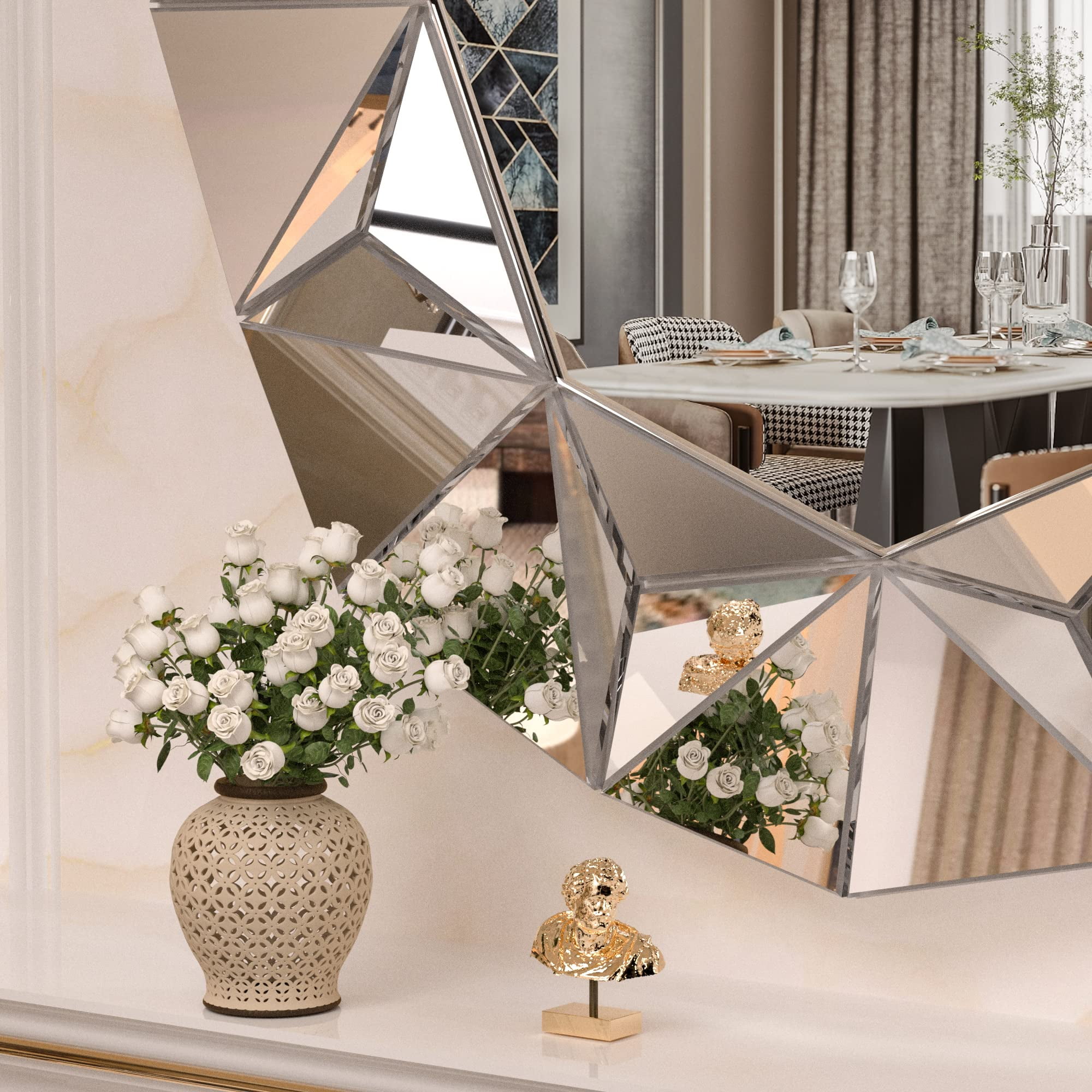 Hasipu 32" Round Wall Mirror, Decorative Frameless Vanity Mirror with Beveled Edge for Living Room, Entryway, Bathroom Decor