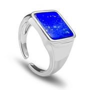 LDADAN Lapis Lazuli Ring, Sqare Gemstone Ring for Birthday Gift, Adjustable Crystal Ring for Men Women, Boho Ring Unisex Stone Jewelry