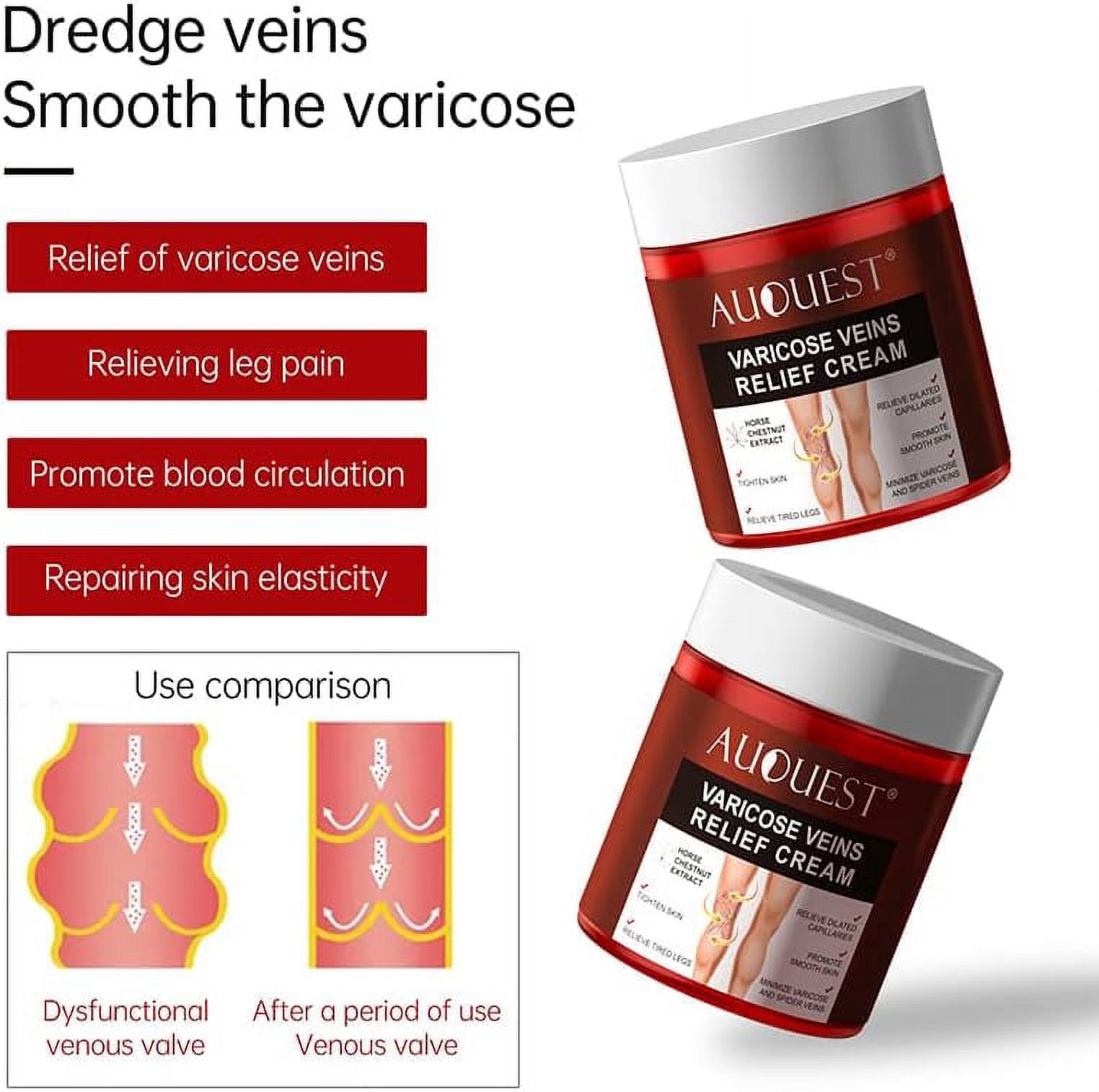 AUQUEST- Varicose Veins Relief Cream Vasculitis Phlebitis Spider Pain Relief Ointment Medical Plaster Body Care- 80g