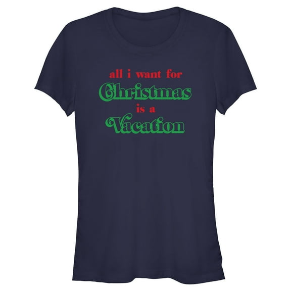 Junior's Lost Gods All I Want for Christmas Is a Vacation Graphic Tee Navy Blue Small