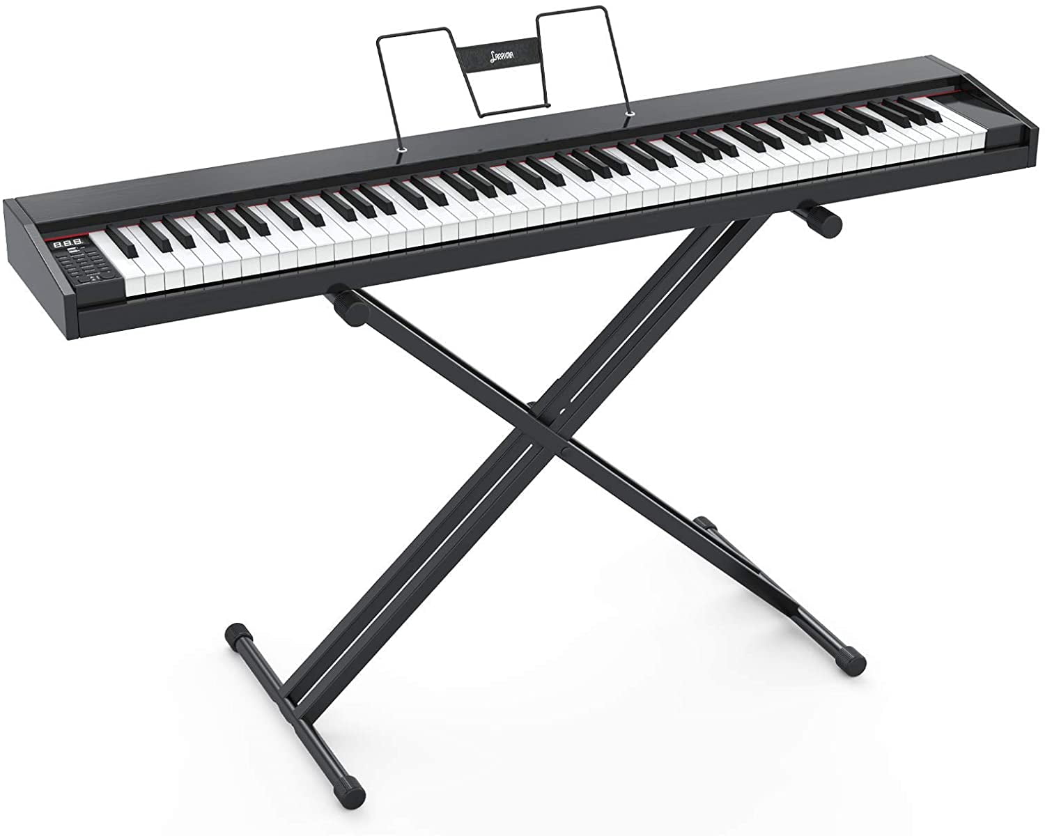 Learn piano online by yourself. Use a tablet or computer to learn piano  tutorials online. The black grand piano has a tablet placed on a notebook  stand. 3D Rendering. 6667060 Stock Photo