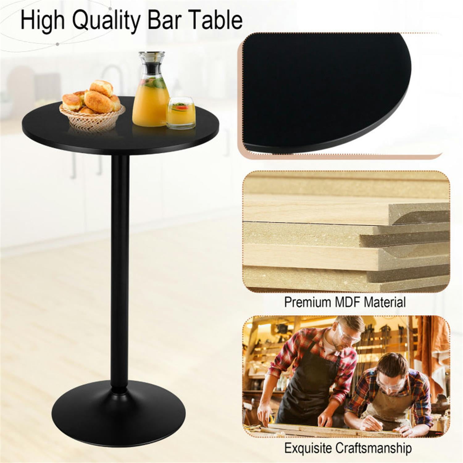 Demi Bonn 24" Modern Style Round Cocktail Table with Metal Base and MDF Top, for Kitchen, Dining Room, Dinette, Breakfast Nook, Black