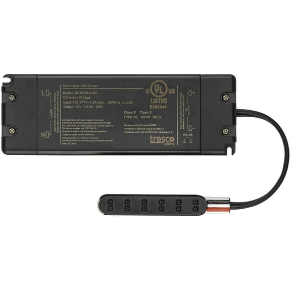 Tresco L-Dce30d-Con-1 12Vdc 30W Commercial Wall Dimmable Hardwire Power Supply W/ 6-Snap