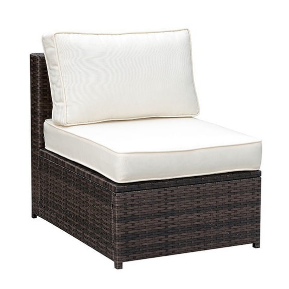 Aluminum Frame Patio Side Chair With Cushioned Seating, Ivory & Espresso Brown
