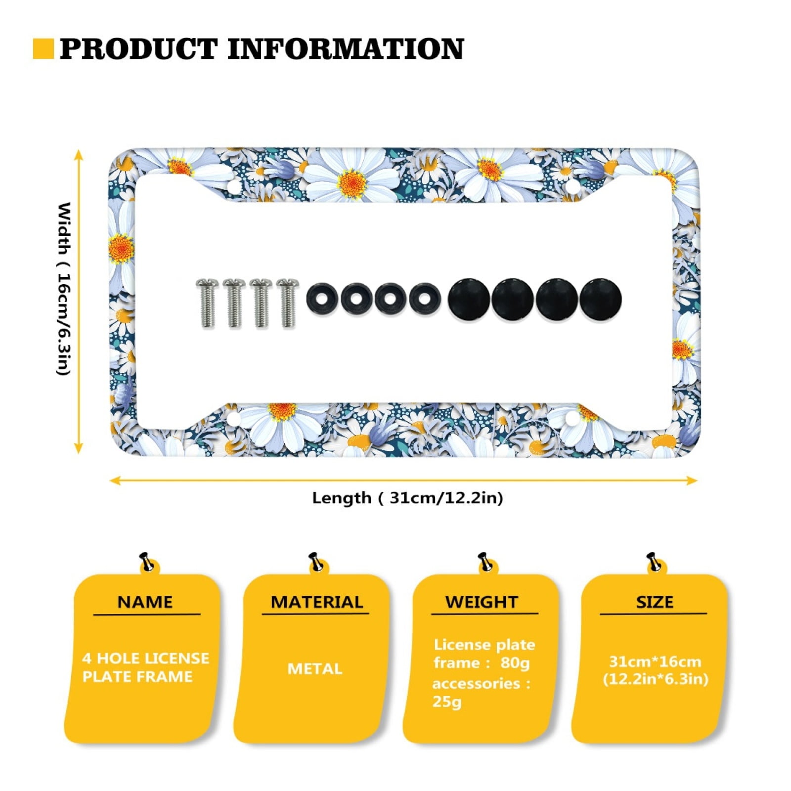 Renewold Hippie Flower Daisy Blue Car Frame License Plate Frames Universal Fit for SUV Truck Vans Sedans, Vanity Tag Frame for Men Women, 2 Pack