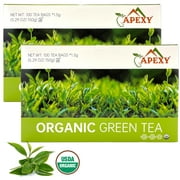 Apexy Organic Green Tea Bags, Individually Wrapped Tea Bags, 100 Count Each Box, Premium 100-Percent Organic Green Tea (Pack of 2)