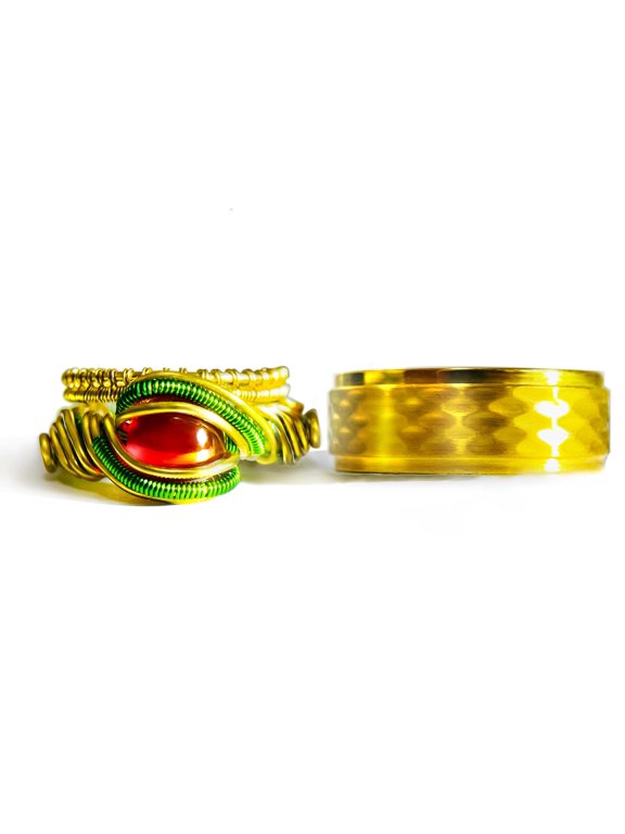 Handmade Ring Wedding Ring Sets Couples Rings Yellow Gold Plated Red Ruby Titanium band