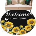 thumbnail image 2 of Round Area Rug 5ft,Welcome Home Sunflower Funny Words Washable Carpet Non-Slip Runner Accent Rugs Indoor Floor Mat for Bedroom Living Room Decor,Black Yellow, 2 of 9
