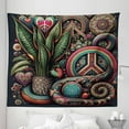 thumbnail image 3 of Ambesonne Hippie Tapestry King Size, Bohemian Peace Greenery Art, 104"x88", Fern Green Teal Dark Pink, 3 of 3