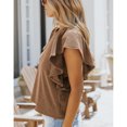 thumbnail image 3 of Tops de verano para mujer, cuello redondo, estilo volante acanalado, Color puro, camisa informal holgada para mujer, para fiesta, compras, oficina, marrón, XL, 3 of 6