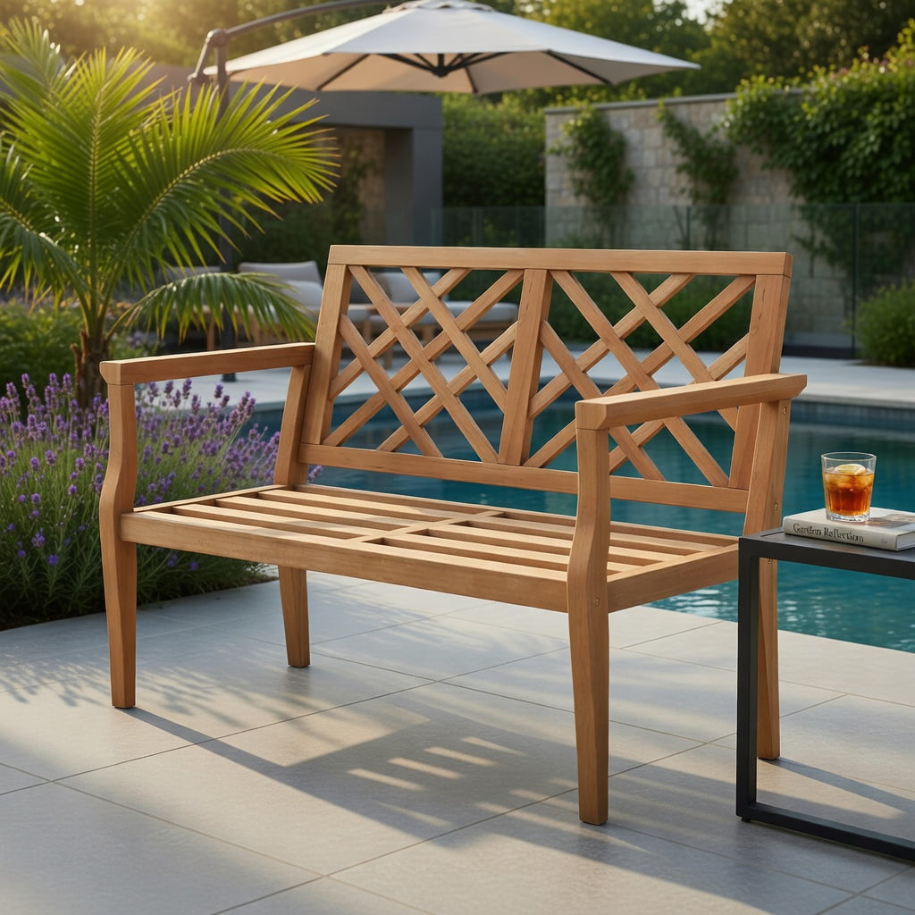 Hommoo 2-Person Outdoor Teak Wood Garden Bench with Ergonomic Backrest & Armrests, Weather-Resistant Patio Seating for Yard, Porch, Poolside, Natural