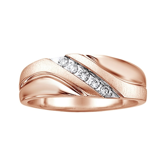 AFFY White Natural Diamond Five-Stone Wedding Band Ring In 10k Rose Gold (0.2 Cttw)