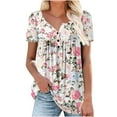 thumbnail image 1 of Túnica de verano para mujer, cuello redondo, camisetas con estampado floral, blusa informal de manga corta, Tops plisados con dobladillo con volantes Fridja hjk6241, 1 of 8