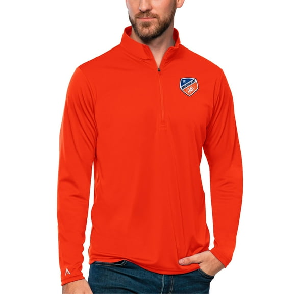 Men's Antigua Orange FC Cincinnati Tribute Quarter-Zip Pullover Top