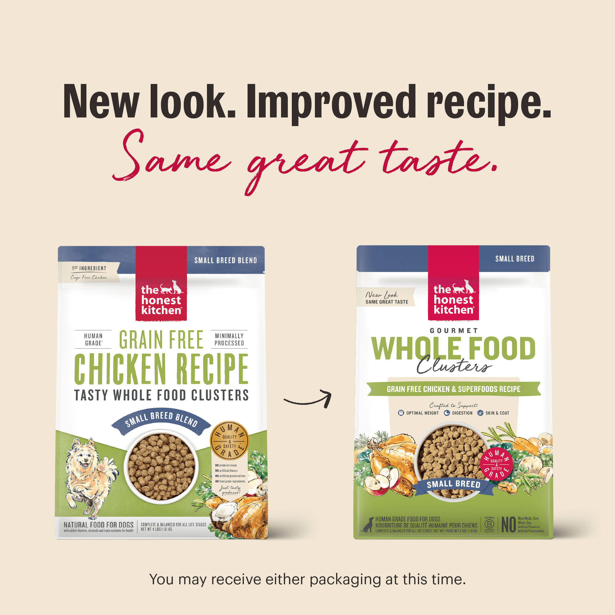 The Honest Kitchen Human Grade Dry Dog Food Whole Food Clusters Small Breed Grain Free Chicken Dry Dog Food, 4 lb Bag