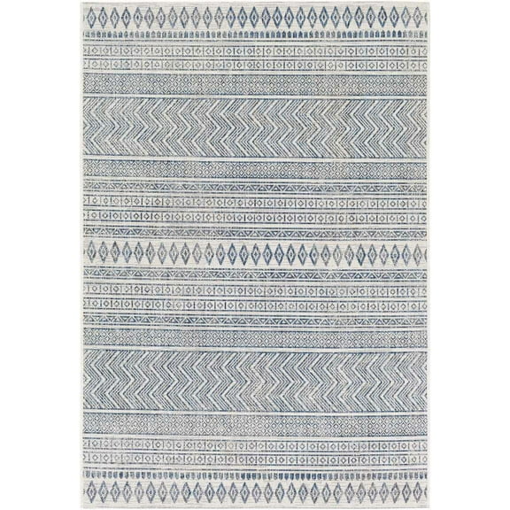 Mark&Day Outdoor Rugs, 6x9 Antibes Global Indoor/Outdoor Denim Area Rug, Non Shedding Blue Grey Carpet for Patio, Porch, Deck, Bedroom, Living Room or Kitchen (6'7" x 9')