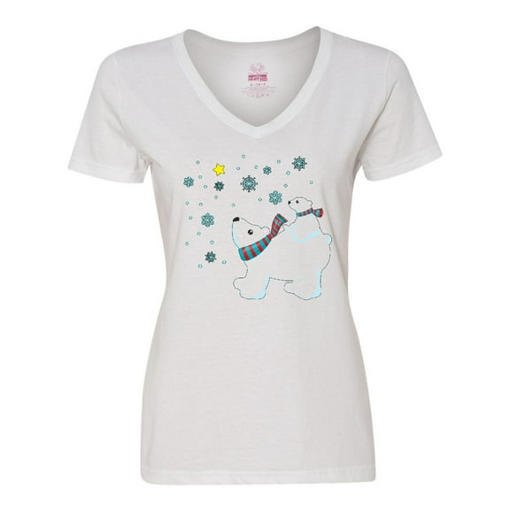 Inktastic Christmas Polar Bear and Cub with a star Women's V-Neck T-Shirt