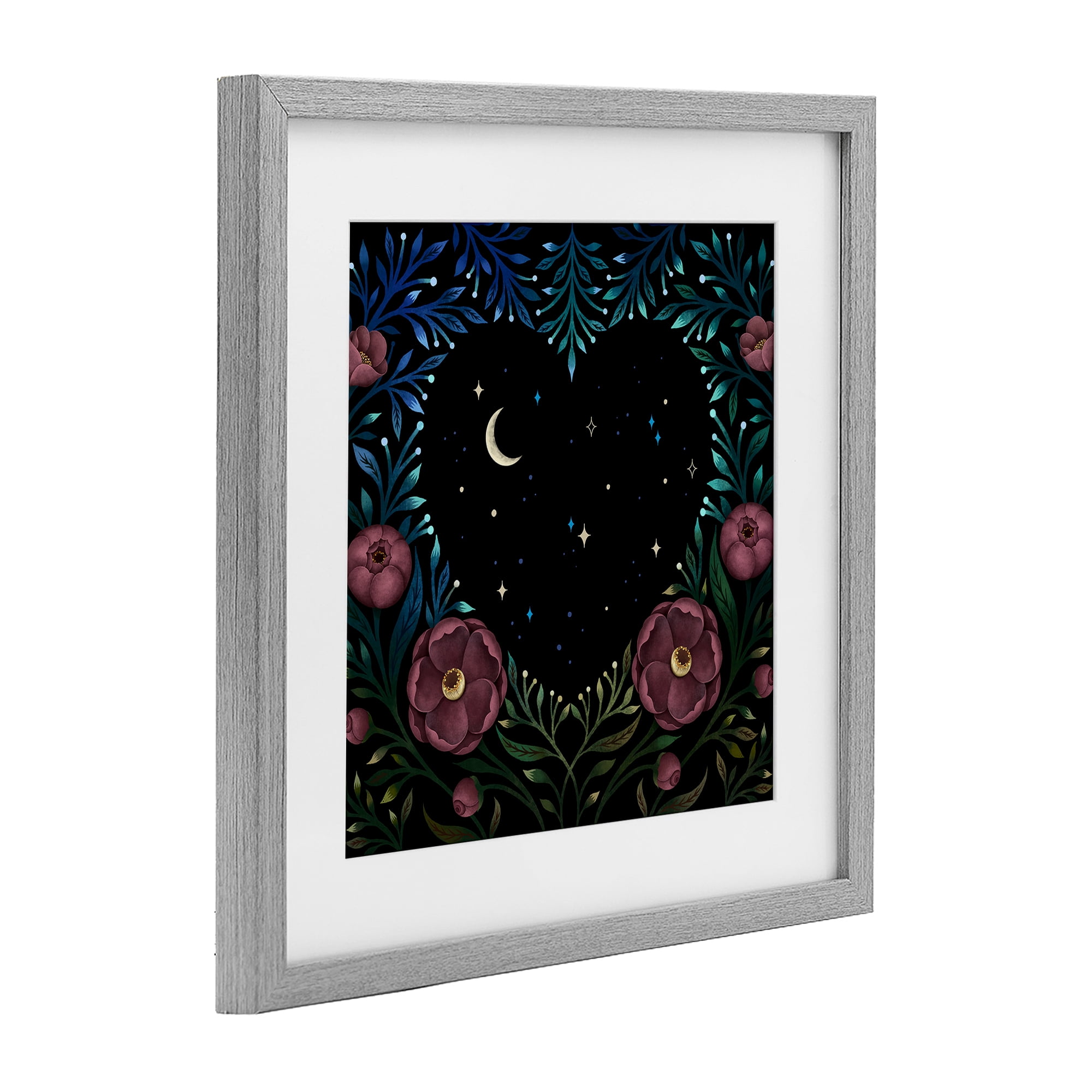 Stupell Industries Heart Night Sky Garden Gray Framed Print Under Glass, design by Episodic Drawings