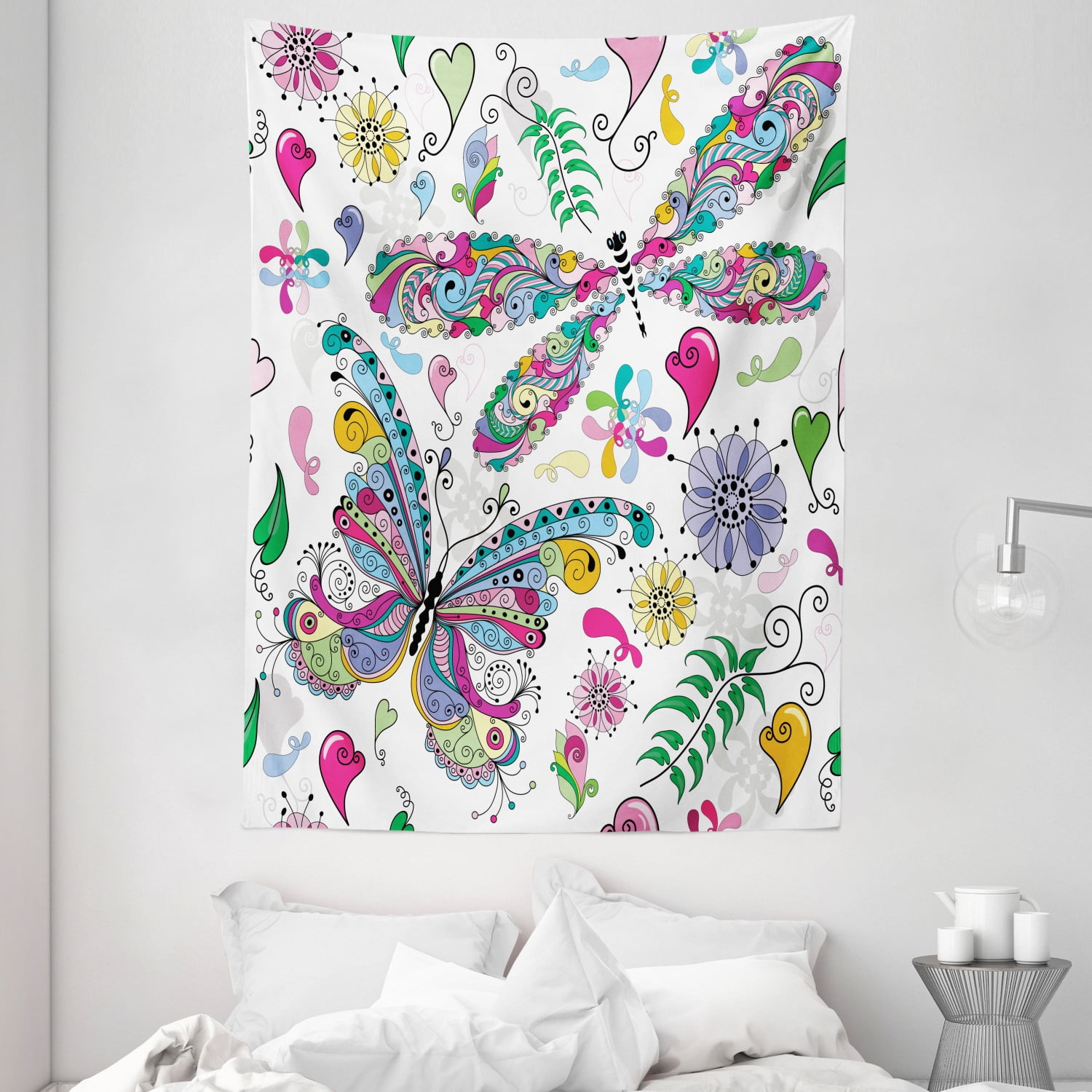 Dragonfly Tapestry, Butterfly Dragonfly Paisley Complex Motifs with