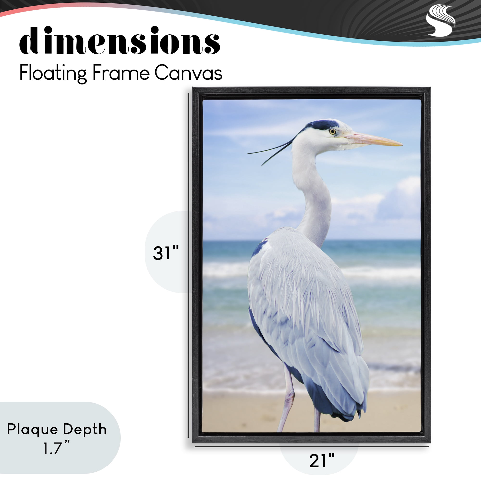Stupell Industries Vacationing Heron by Seaside Black Framed Floater Canvas Wall Art, design by Marcus Prime