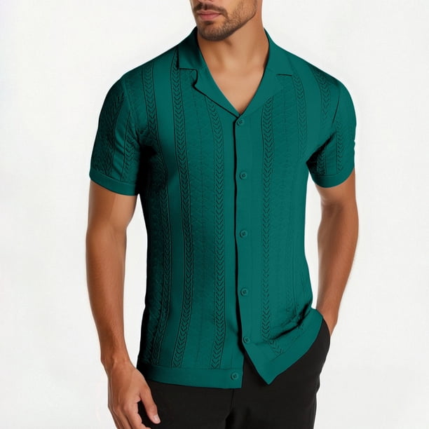pstuiky camisetas de hombre, Camisa de punto de manga corta para hombre, cárdigan informal con botones y solapa de manga corta. ropa de hombre l