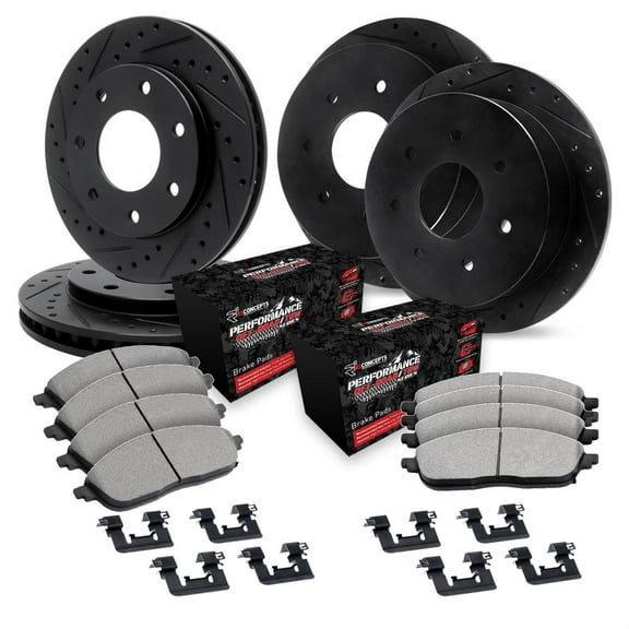 R1 Concepts Drilled and Slotted Black Disc Brake Rotor Set with Off-Road/Tow Brake Pads and Hardware WHVH2-54007