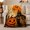 Pumpkin and Cat, variant on Jack-O'-Lantern with Black Cat, Dramatic Vintage Style for Halloween Lovers, Haunted House Moon Scene and Halloween Gift, Cozy Flannel Blanket for Cabin and Living Room, Gothic Home Decor