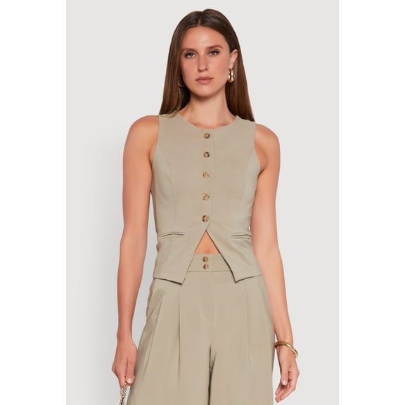 Womens Solid Crepe Knit Button Front Blazer Vest