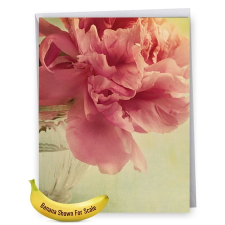 J6553BGWG Jumbo Get Well Card: 'Get Well: Full Blooms' Featuring a Nostalgic Image of Softly Hued Peonies Set in a Vase on a Table, Greeting Card with Envelope by The Best Card