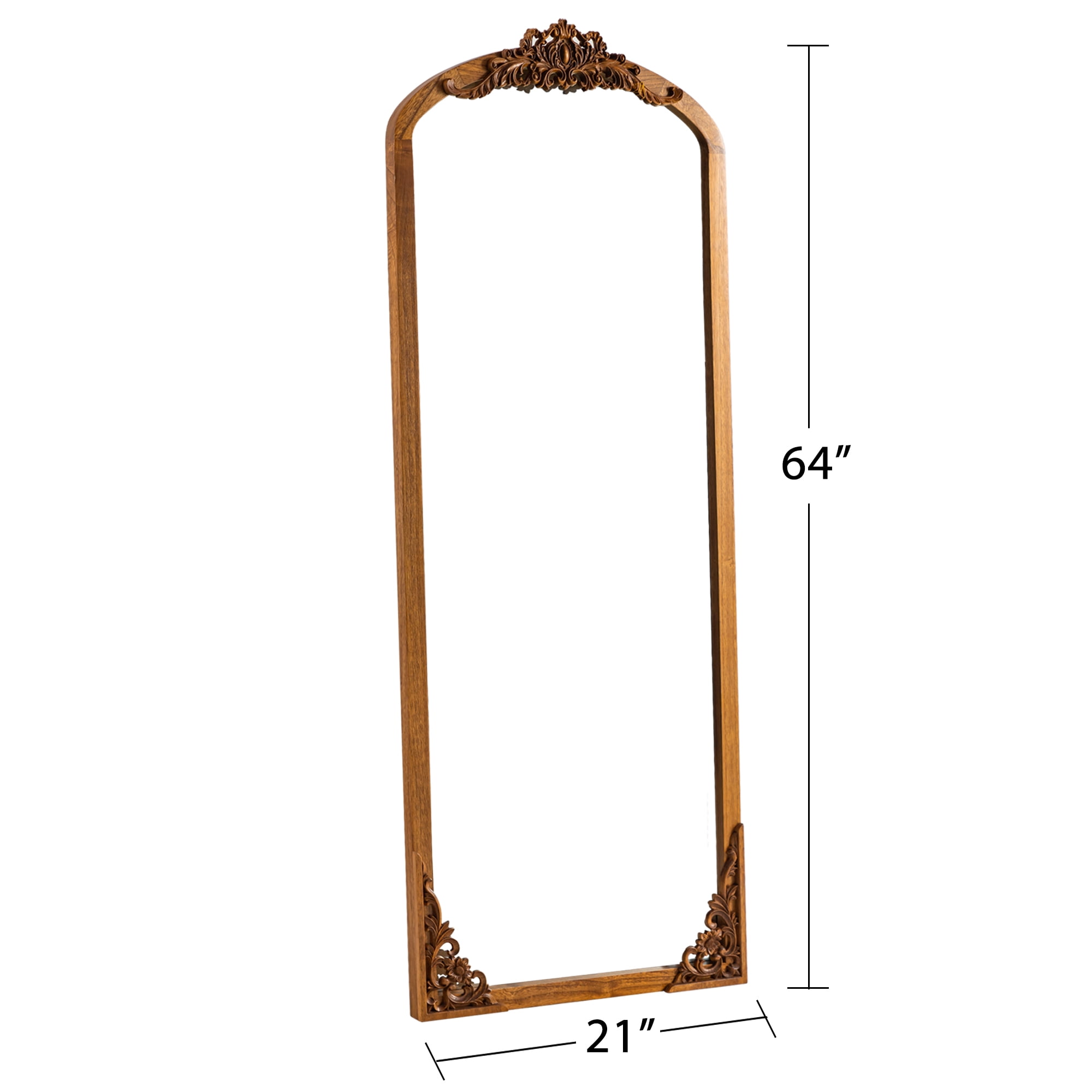 MAYEERTY 65"×22" Gold Solid Wood Full-Length Mirror Right Angles, Carving, Slight Arch for Bedroom