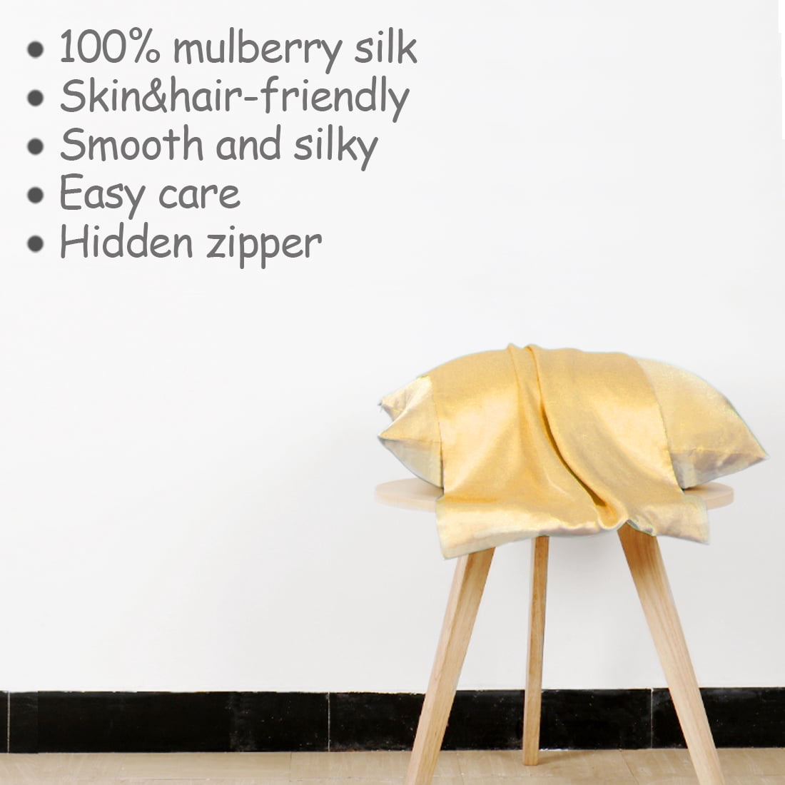 Unique Bargains 1 Piece 100% Silk Pillowcase Champagne Standard