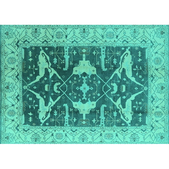 Ahgly Company Machine Washable Indoor Rectangle Oriental Turquoise Blue Industrial Area Rugs, 5' x 8'