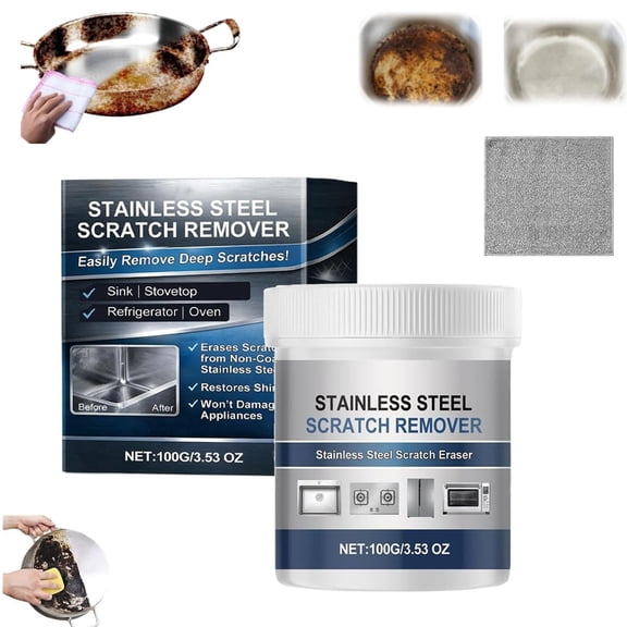 Stainless Steel Scratch Remover Kit, 100g Multi-purpose Stainless Steel Scratch Remover Paste for Kitchen, for Kitchen Grease, Pot Bottom Stain(1pcs)