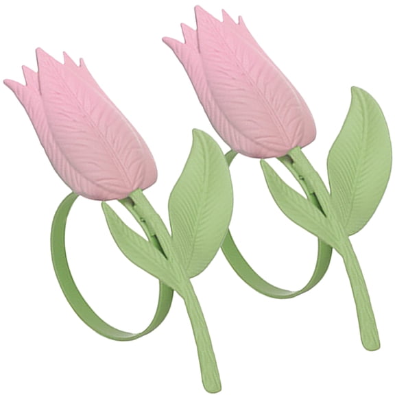 GOOHOCHY 2pcs Tulip Flower Napkin Buckles Valentine's Day Napkin Rings Table Decor