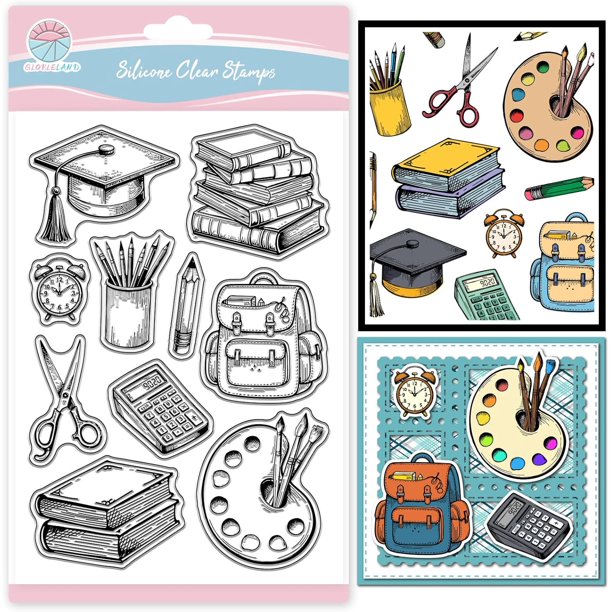 Sello transparente de material escolar para scrapbooking, mochila escolar, libro, sellos de silicona, sello transparente de temporada de graduación
