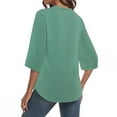 thumbnail image 3 of Scyoekwg 3/4 Sleeve Shirts for Women V-Neck Three-quarter Sleeve Shirts Vintage Solid Color Loose Fall Clothes Fashion Dressy Casual Blouses Pullover(Green,L), 3 of 5