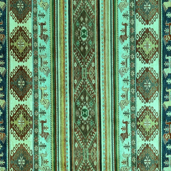 Ahgly Company Indoor Square Oriental Turquoise Blue Modern Area Rugs, 4' Square