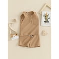 thumbnail image 6 of Suealasg Toddler Baby Boys 2Pcs Waffle Outfit Round Neck Sleeveless Solid Color Tank Tops + Elastic Waist Shorts Infant Boys Summer Casual Beach Vacation Clothes, 6 of 9