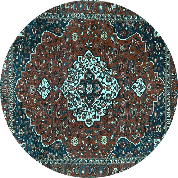 Ahgly Company Indoor Round Medallion Light Blue Traditional Area Rugs, 3' Round